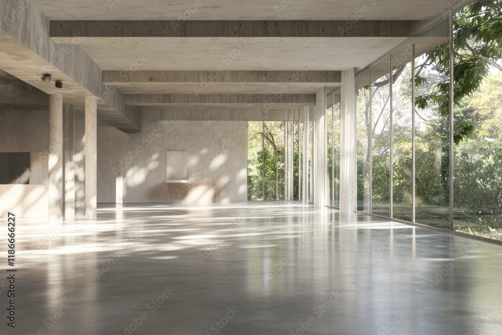 Aufkleber a minimalist space with numerous windows, ideal for use in architectural or interior design contexts
