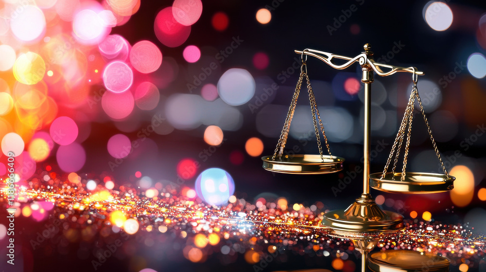 Poster concept image of ai ethics visualized by balance scale, symbolizing justice and fairness in technolo