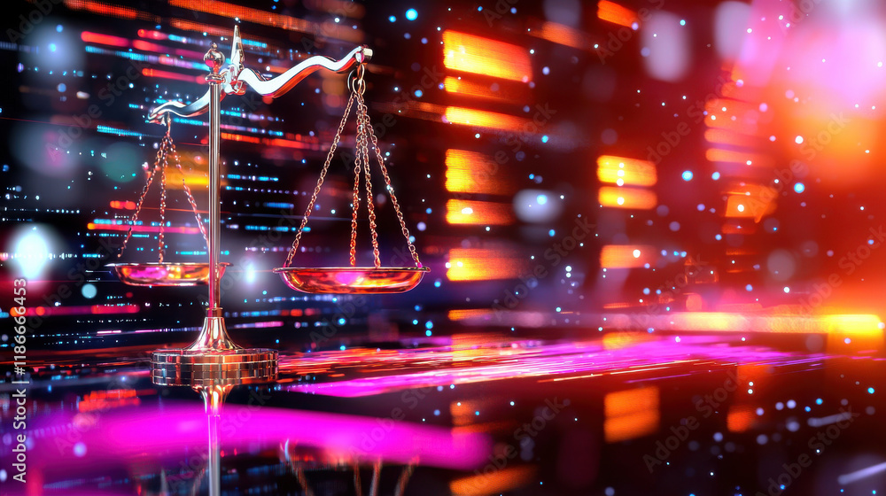 Poster concept image of ai ethics visualized by balance scale, symbolizing justice and fairness in technolo