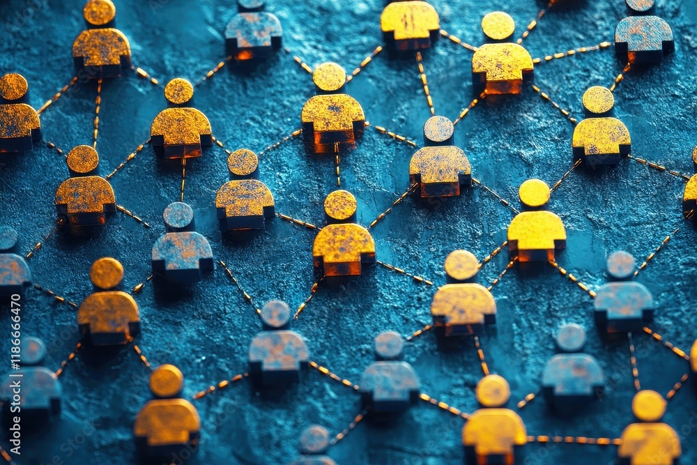 Poster abstract representation of human connections in a digital network with colorful figures and lines il