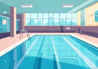 Swimming pool, cartoon style, children's illustration style, simple illustration