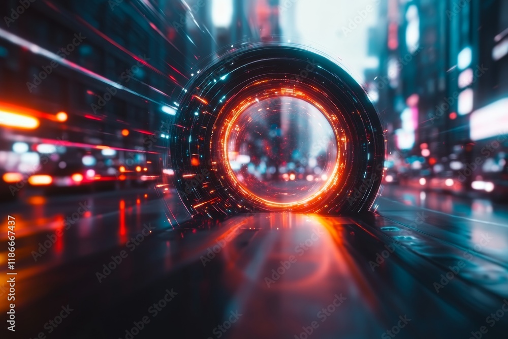 Poster A cosmic wormhole with a swirling vortex of light and energy, creating the impression of a bridge through space-time