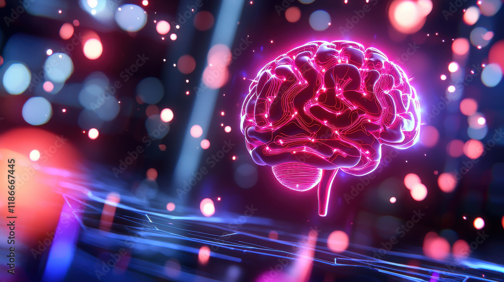 Fototapete conceptual depiction of glowing brain representing artificial intelligence and technology. vibrant c
