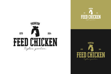 Feed chicken in burlap pouch sack bag logo design template vector illustration idea