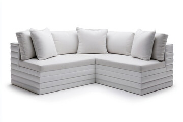 Modern white sectional sofa with plush cushions for stylish living spaces.