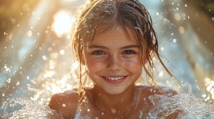 Obraz premium A little girl enjoys playing and splashing around in the water