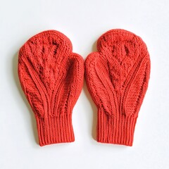 Red knitted mittens with a textured pattern, displayed on a light background, perfect for winter fashion and warmth.