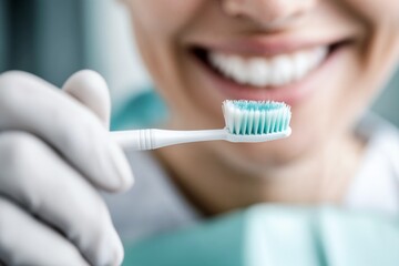 Dentist holding a toothbrush, promoting oral hygiene and preventive care.