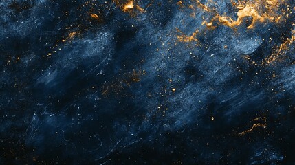 Abstract blue and gold texture with glitter and paint strokes.
