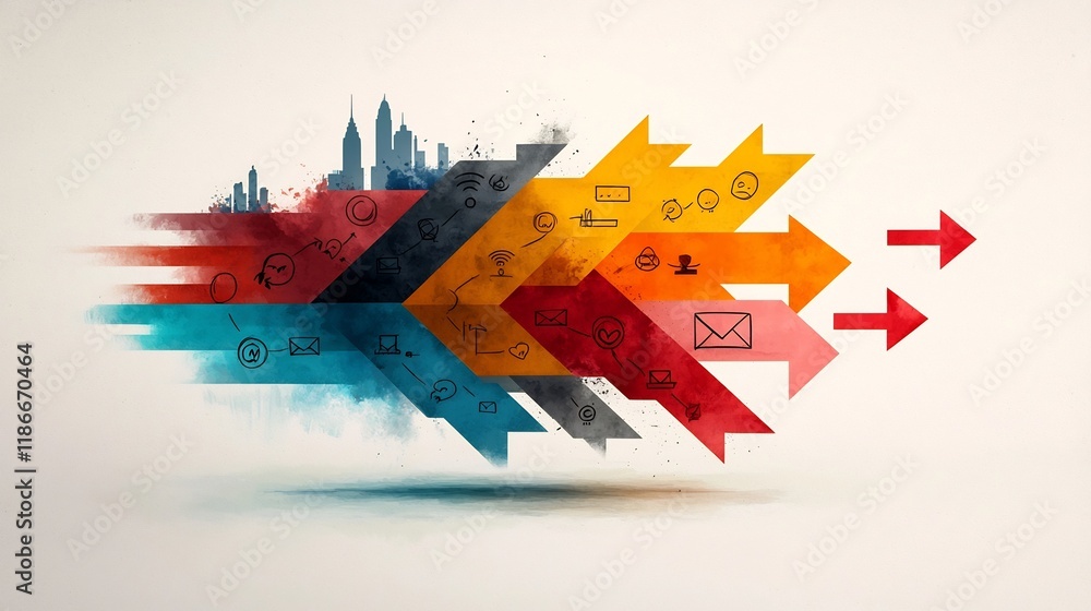 Poster vibrant interconnected digital landscape with flowing data and dynamic graphical elements showcasing