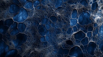 Abstract blue and grey organic texture with cavernous forms and network-like veins.