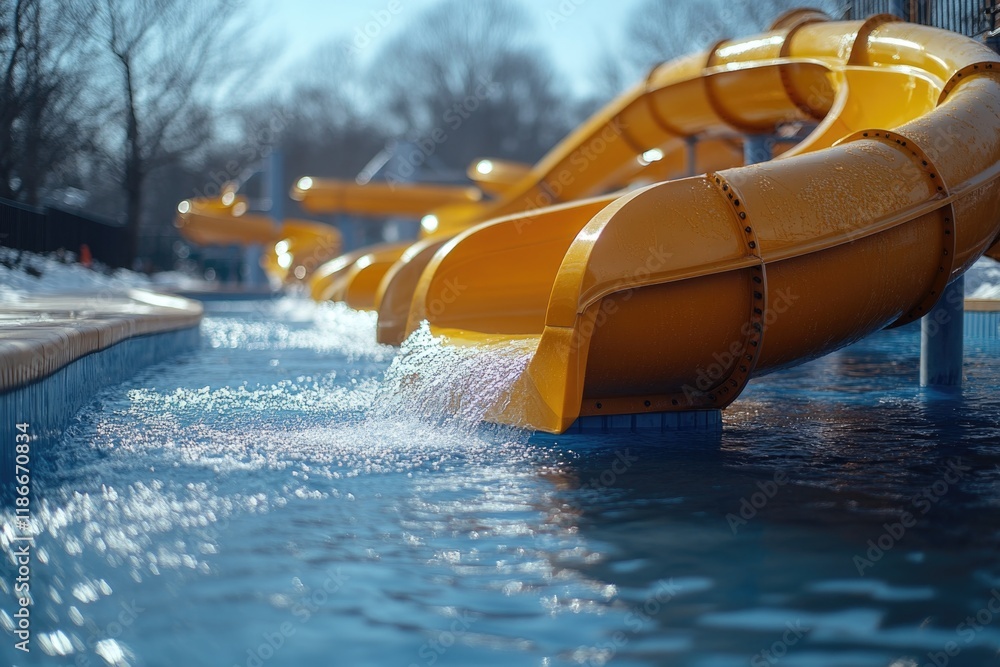 Poster water slides in a pool for fun and recreation