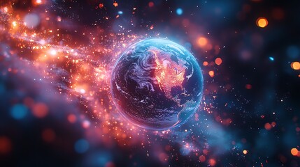 Obraz premium Cosmic explosion event earth digital art space aerial view imagination