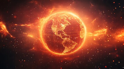 Obraz premium Fiery earth orbiting in space digital art cosmic environment sci-fi concept