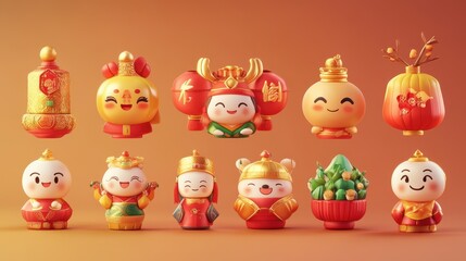 Adorable Chinese New Year Character Figurines Displayed