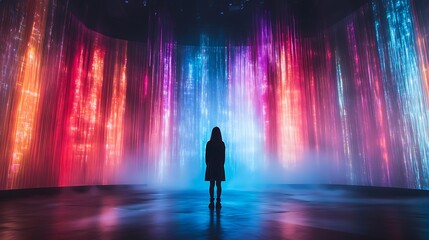 Illuminated waterfall show urban space artistic display nighttime unique concept