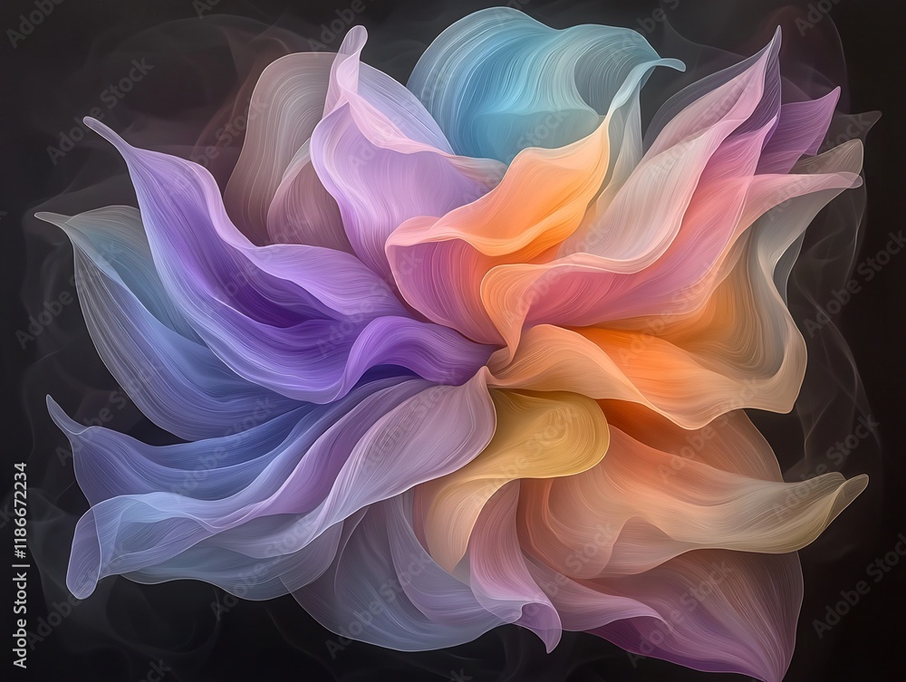 Poster captivating shimmering display of mesmerizing chromatic interplay between undulating iridescent abst