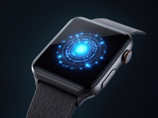 Graphene technology showcased on a smartwatch display with a vibrant blue circular design highlighting advanced digital innovation