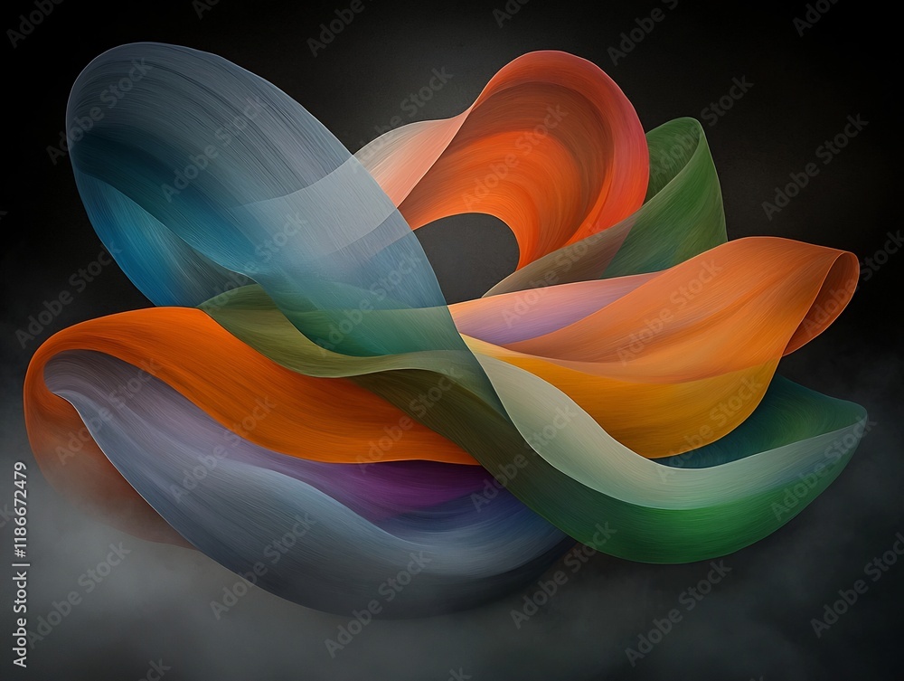 Poster mesmerizing abstract artwork featuring a captivating arrangement of flowing organic shapes in a lumi
