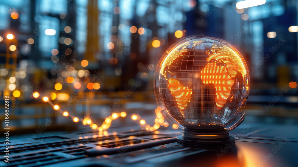 Poster conceptual image of economic resilience featuring glowing globe representing global connectivity and