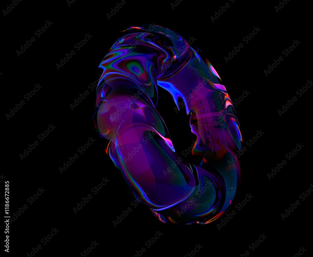 Poster glass ring with holographic light aberrations. bold bright 3d illustration in a futuristic surrealis