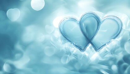 Soft blue-toned Valentine's background with two intertwined hearts in the center