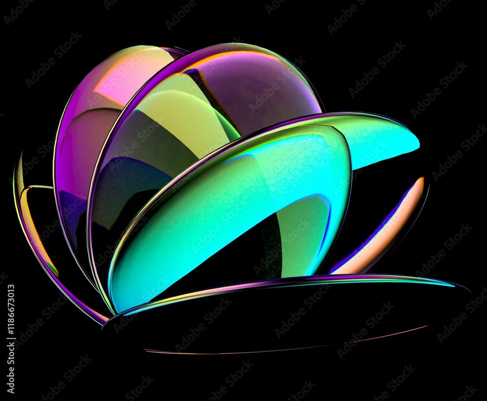 Aufkleber glass disk composition with holographic light aberrations. bold bright 3d illustration in futuristic