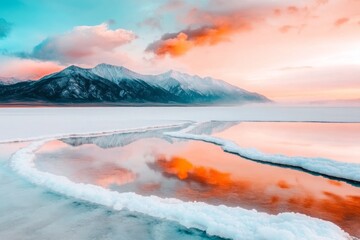 Naklejka premium A geometric representation of the Great Salt Lake, with clean shapes and soft pastel reflections