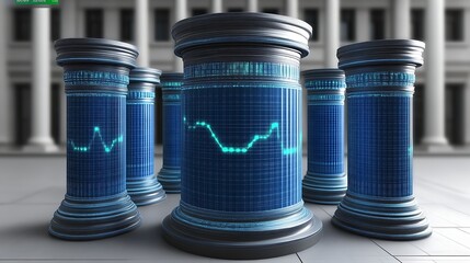 Futuristic Digital Columns Displaying Data Graphs