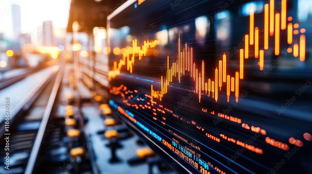 Aufkleber vibrant stock market display shows interconnected economies with fluctuating graphs and data. scene captures essence of financial dynamics and trading activity