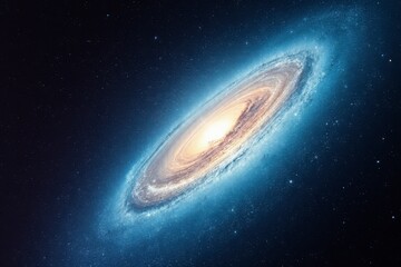 Obraz premium This mesmerizing panorama reveals a galaxy with swirling arms and bright core, set against a backdrop of deep space and twinkling stars.