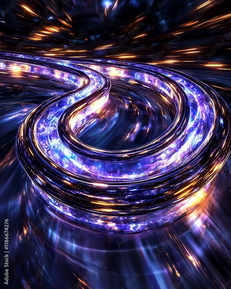 Poster mesmerizing abstract art with winding iridescent contours in a dynamic kaleidoscopic design rhythmic