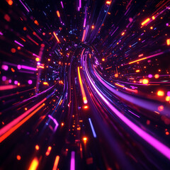 Obraz premium Abstract Neon Light Trails Futuristic Purple and Orange Glowing Energy Tunnel