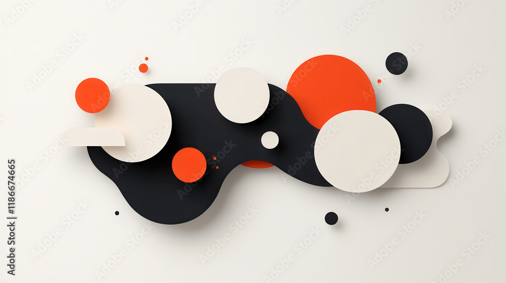 Poster modern abstract composition featuring geometric shapes in black, white, and orange. design showcases