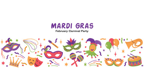 Naklejka premium Mardi gras carnival card banner poster invitation design background illustration