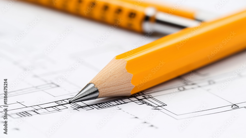 Poster architectural blueprint with precision pencils symbolizing creativity and design excellence in moder
