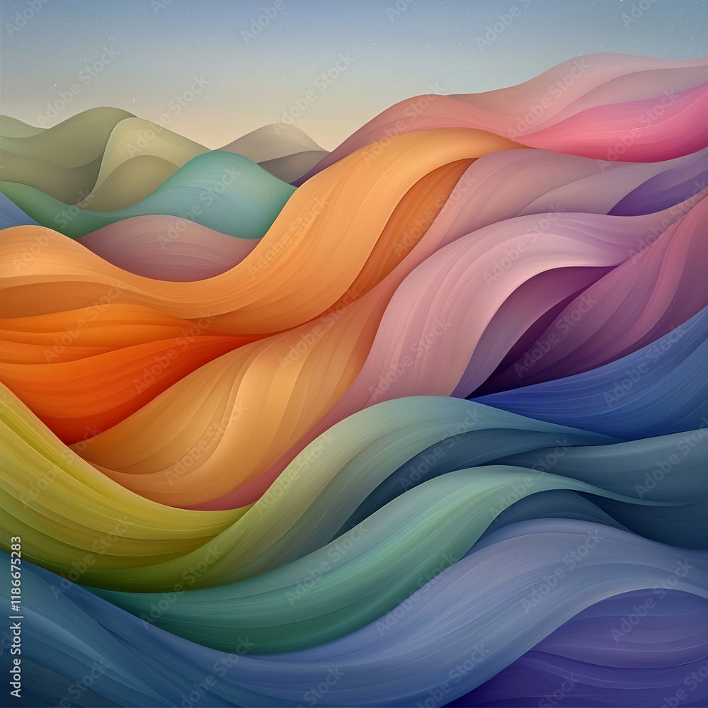 Poster mesmerizing abstract art with undulating ribbons of vibrant hues in a captivating prismatic composit