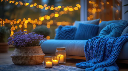 Twilight Balcony Ambiance on a Cozy Balcony with Lights