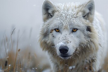 Obraz premium Arctic wolf in a snow fall