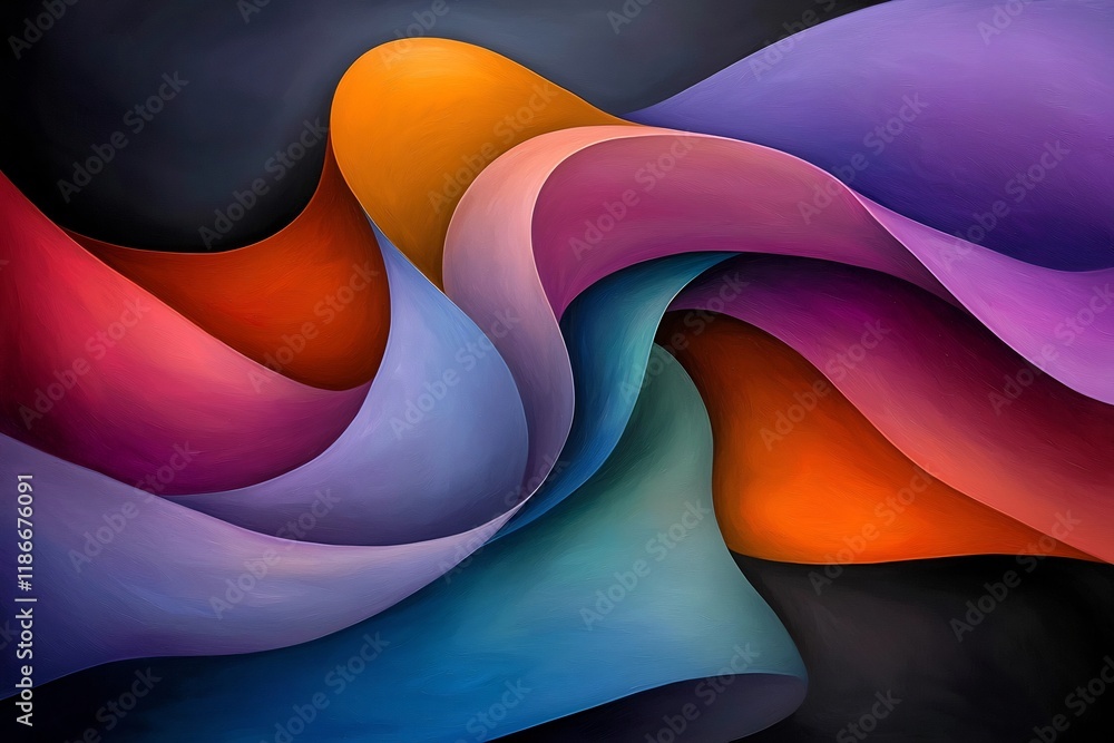 Poster captivating kaleidoscopic abstract artwork featuring winding iridescent contours hypnotic fractal in