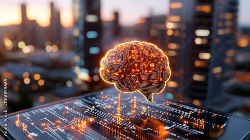 Leinwandbilder creative concept of intelligence depicted by glowing brain with circuit patterns, symbolizing techno