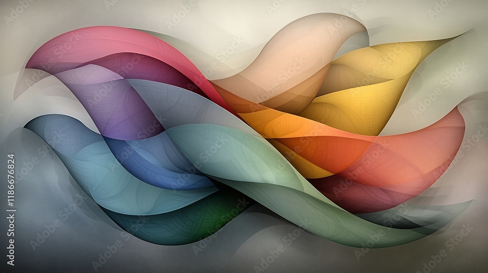 Poster mesmerizing abstract art with winding iridescent contours in a captivating kaleidoscopic design of i