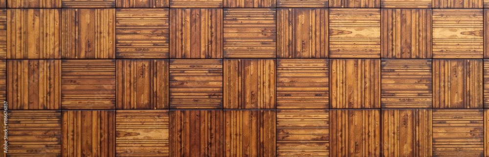 Poster Exotic Teak Wood Panel Features A Distinctive Square Veneer Texture Pattern With Unique Characteristics And Aesthetic Appeal To Its Design. 00003