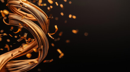 Abstract gold spiral with confetti. Luxurious and celebratory.