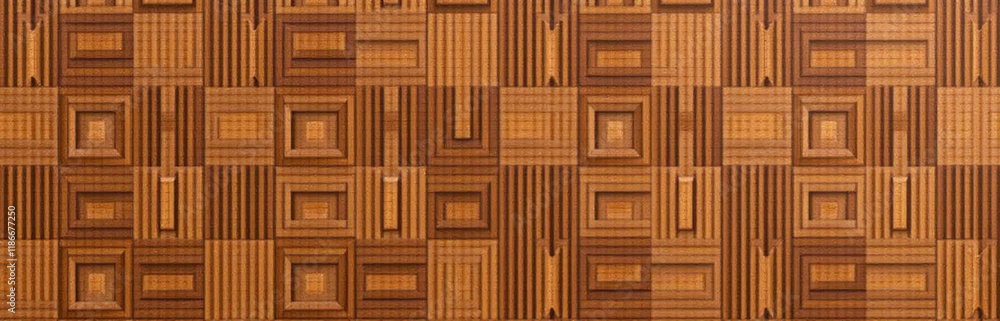Poster Exotic Teak Wood Panel Features A Distinctive Square Veneer Texture Pattern With Unique Characteristics And Aesthetic Appeal To Its Design. 00002