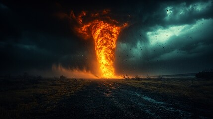 Fiery Tornado Descends Upon a Desolate Landscape