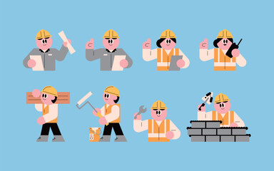 Fototapeta premium Construction site workers. Plasterer. People who build buildings. job. field work.