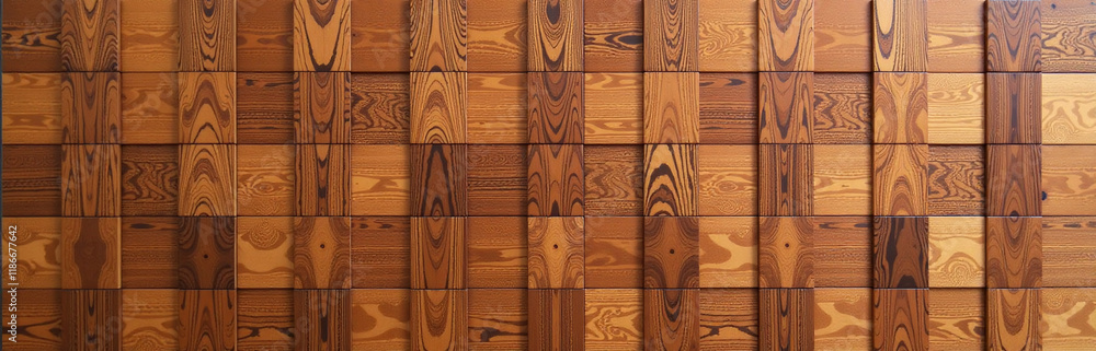 Poster Exotic Teak Wood Panel Features A Distinctive Square Veneer Texture Pattern With Unique Characteristics And Aesthetic Appeal To Its Design. 00001