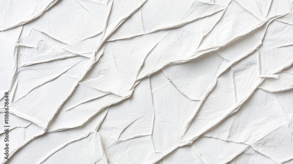 Poster textured white crumpled paper background for minimalist design and artistic projects