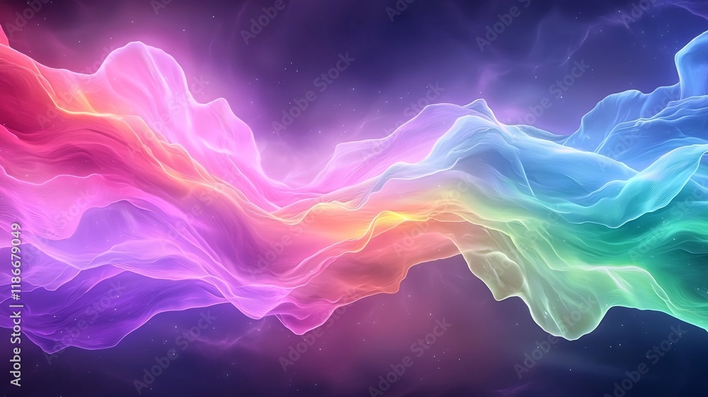 Poster enchanting abstract backdrop with sinuous iridescent silhouettes in a visually striking shimmering s
